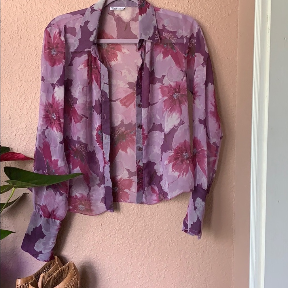 Beautiful purple floral button up long sleeve